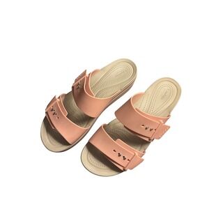 Crocs LiteRide Brooklyn Buckle Low Wedge Women's‎ Size 11 Pale Blush